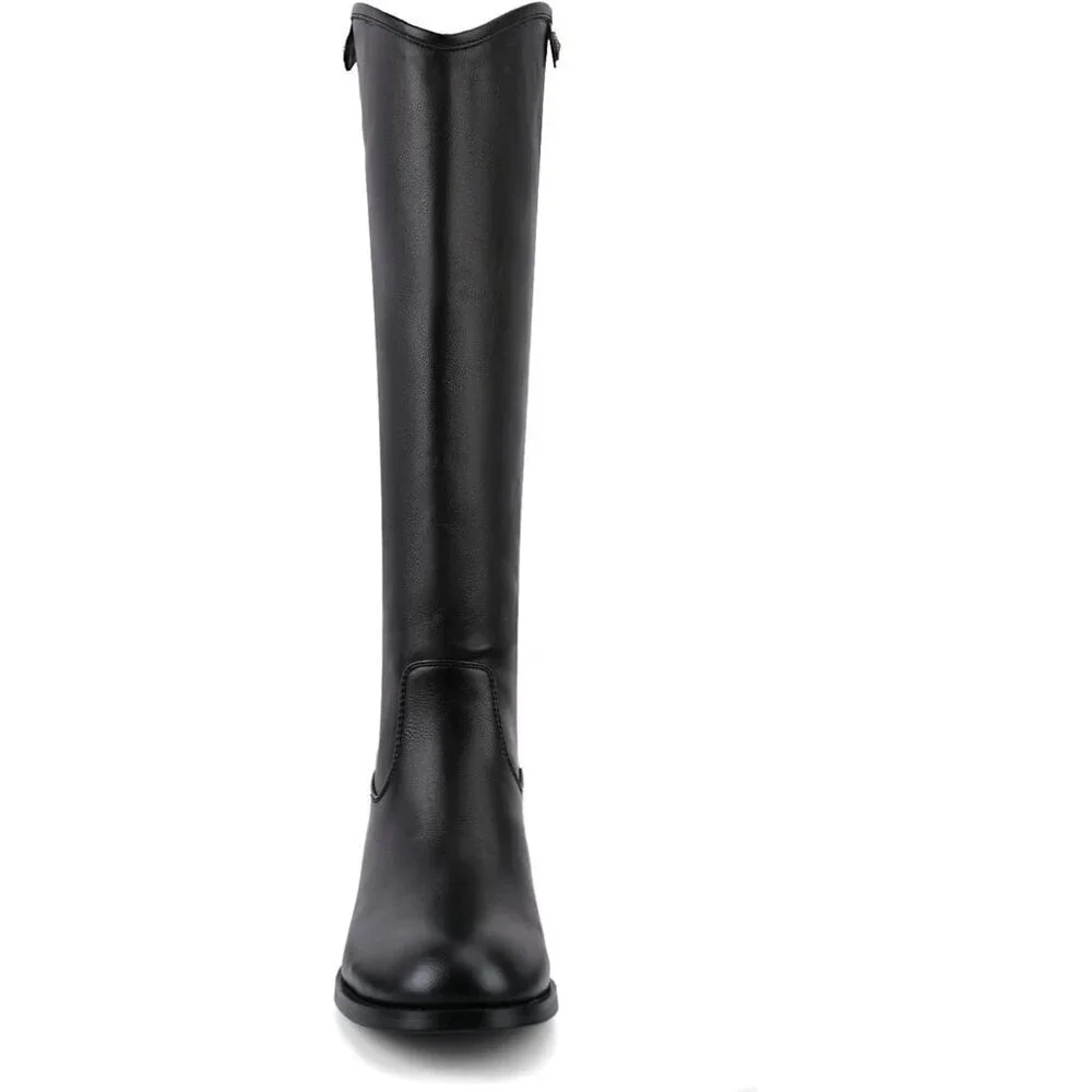 Women's Black Round Toe Chunky Heel Faux Suede Tall Knee High Boots Rubber
